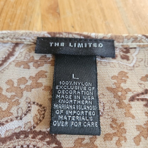 Vtg Limited Top Size Large Brown Paisley Print Sheer Mesh Y2K Boho Stretch Fall - Picture 5 of 11